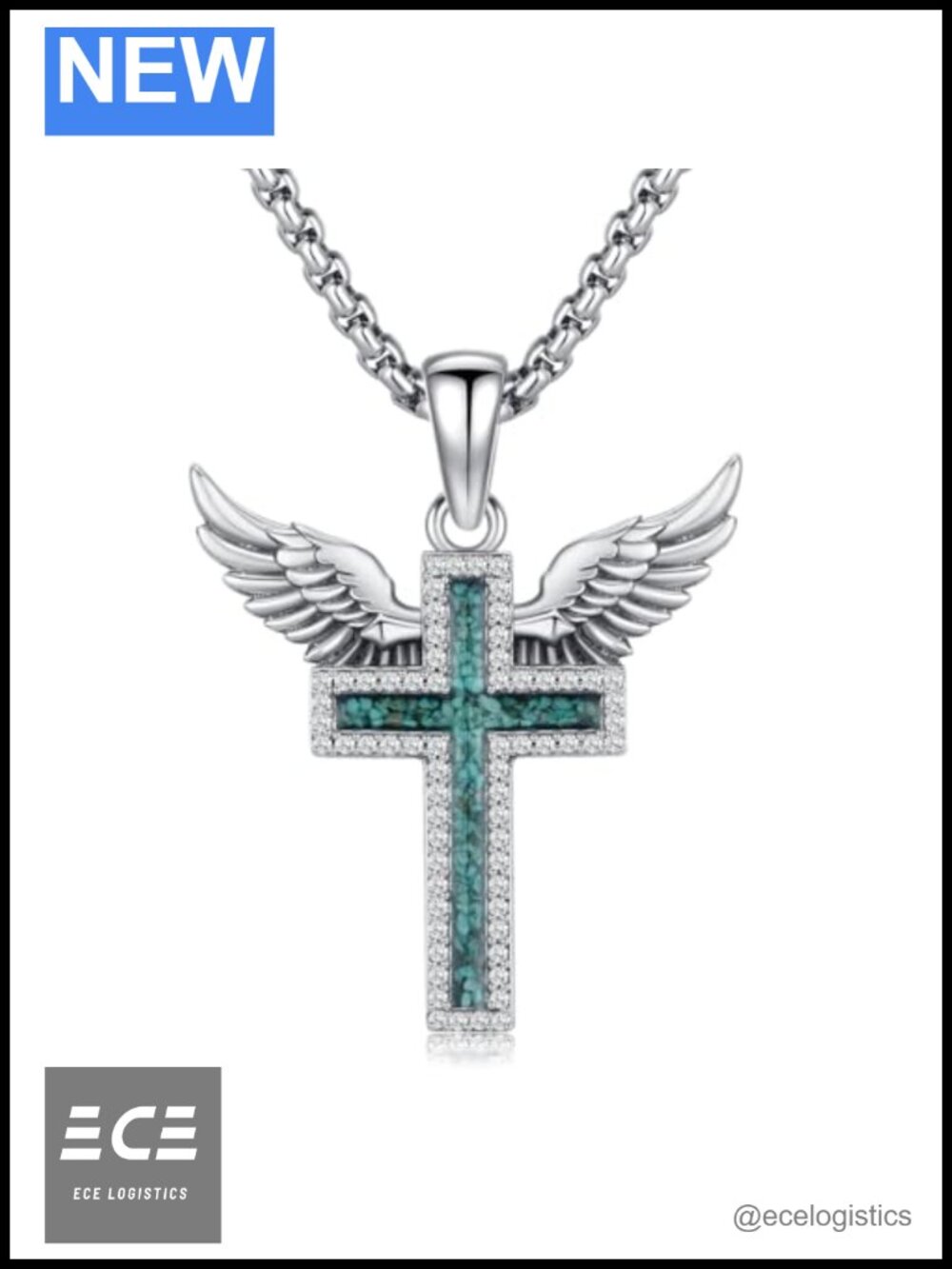 Turquoise Cross Necklace 925 Sterling Silver Pendant Stainless Steel Chain